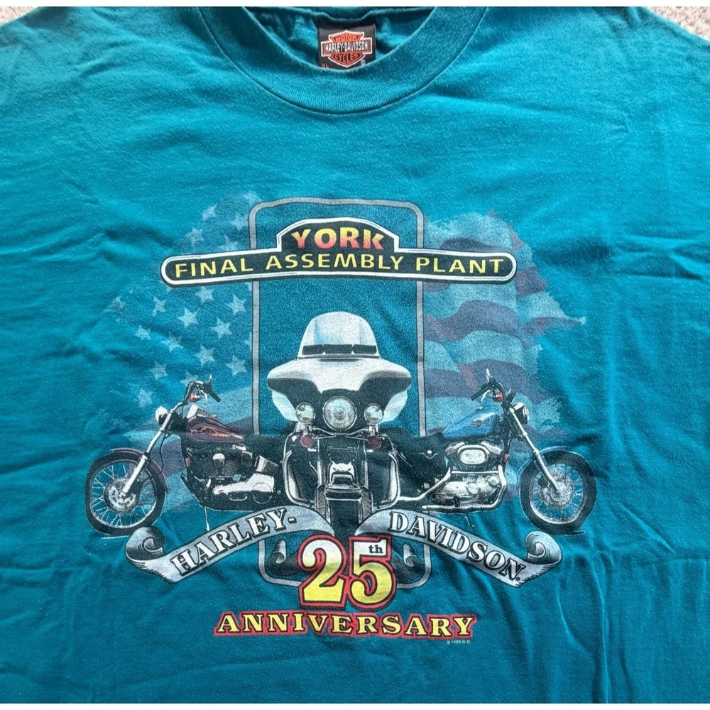 Harley Davidson 1998 25th Anniversary York Assembly Plant Vtg T Shirt XL Tee
